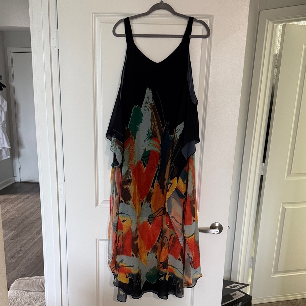 Tiered Black and Multicolor Floral Slip Dress